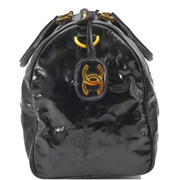 Auth CHANEL Patent Leather 2-Way Boston Travel Handbag Shoulder Bag Charm +Card - Picture 2 of 8